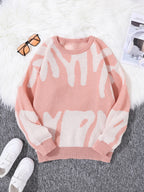 Irregular Jacquard Pattern Pullover Sweater
