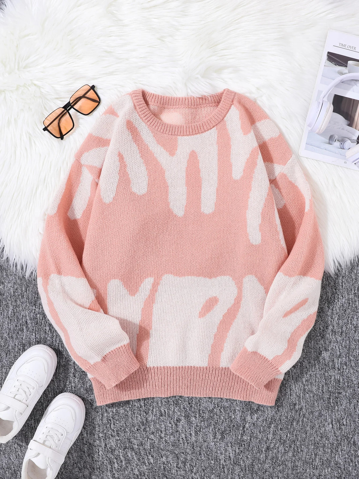 Irregular Jacquard Pattern Pullover Sweater