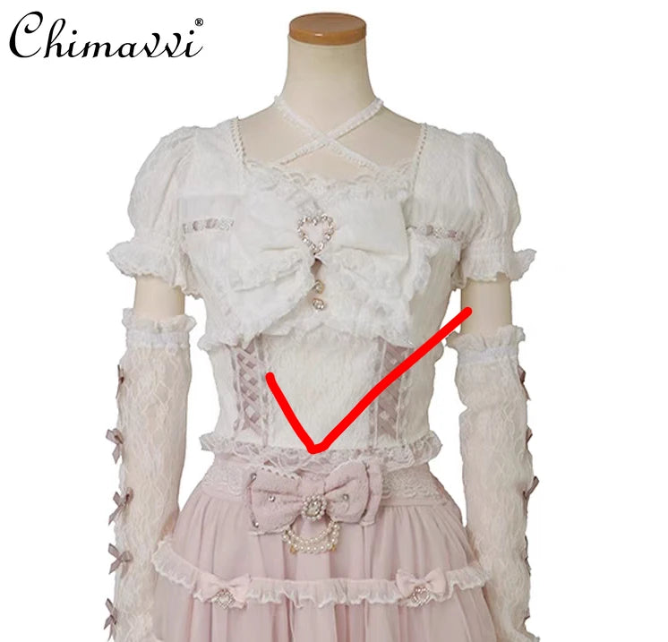 Heavy Patchwork Sleeve Tie Lace Bow Shirt